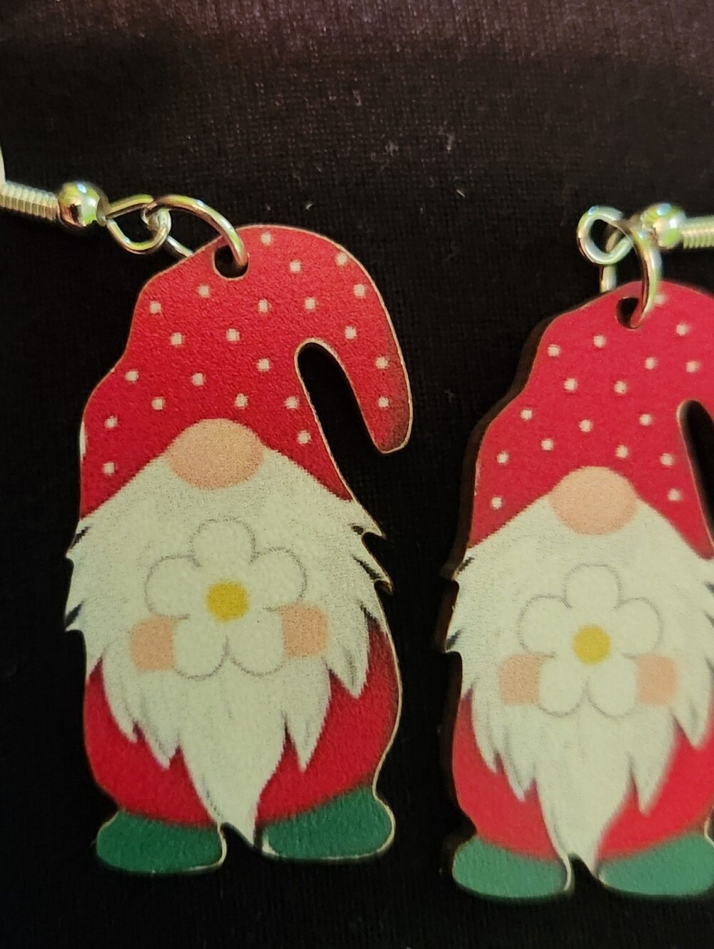 🎉 Strawberry Flower Themed Wooden Gnome Earrings